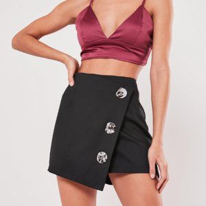 Petite Black Abstract Button Through Skort